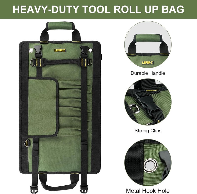 LEFORZ Tool Bag,Large Roll Up Tool Bag Organizer,13 Pockets Tool Roll Storage Pouch,Heavy Duty Portable Tool Storage Carrier Bag for Men,Mechanic,Electrician & Hobbyist,Green - Image 5